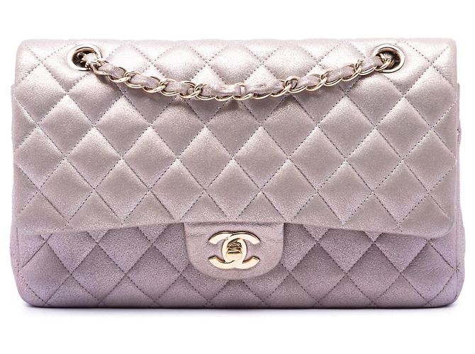 Chanel Pink Medium Classic Iridescent Lambskin Double Flap