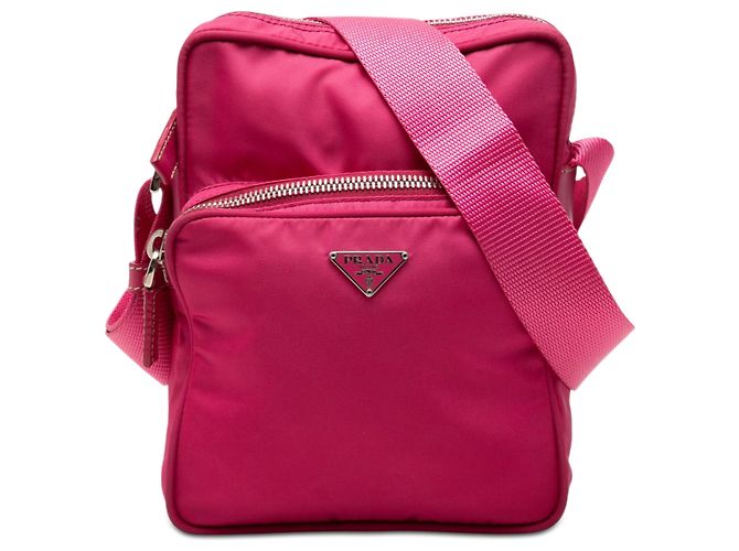 Prada Sac Crossbody en Tessuto Rose avec Fermeture Éclair