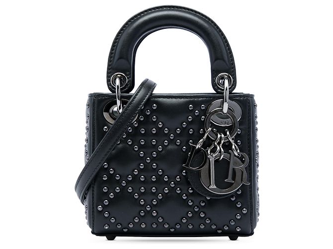 Dior Black Micro Lambskin Cannage Studded Supple Lady Dior Noir