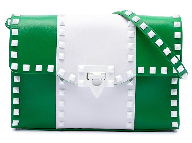 Valentino Borsa a Tracolla Rockstud Medium in Pelle Colorblock Bianca con Chiusura