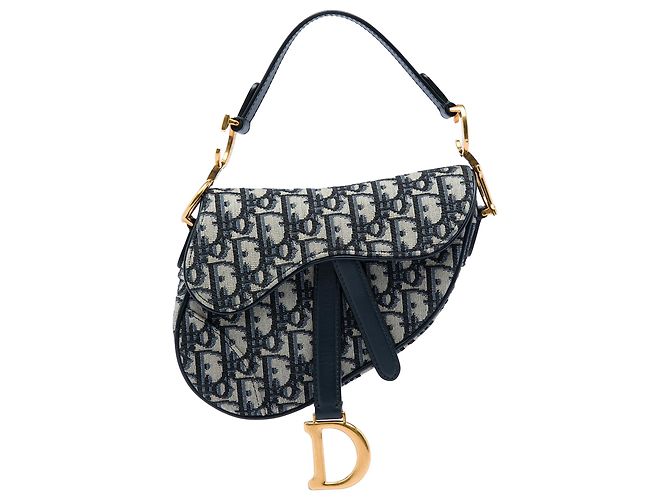 Borsa Saddle Dior Mini in tela Oblique blu Blu navy