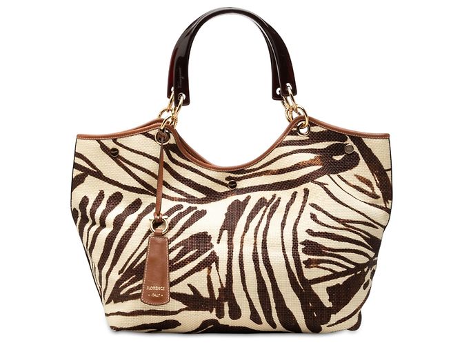 Salvatore Ferragamo Ferragamo Shopper-Tote aus Stroh mit braunem Zebra-Print