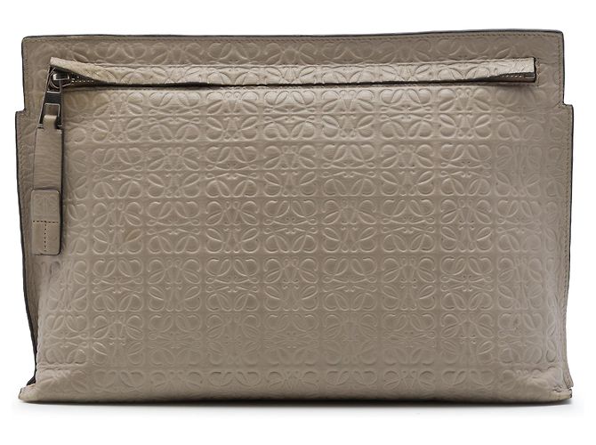 Clutch T in pelle con Anagram embossed marrone LOEWE Taupe