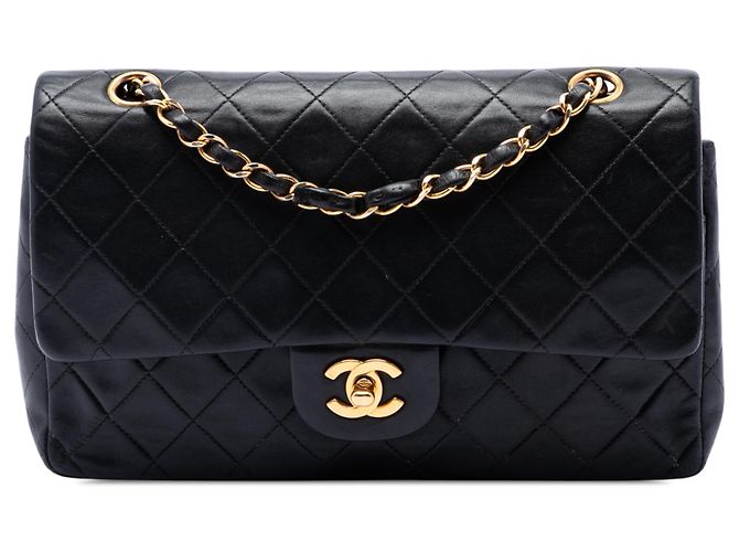 Chanel Black Medium Classic Lambskin Double Flap Nero