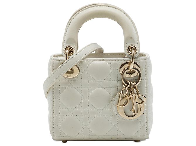 Dior White Micro Lambskin Cannage Lady Dior Weiß