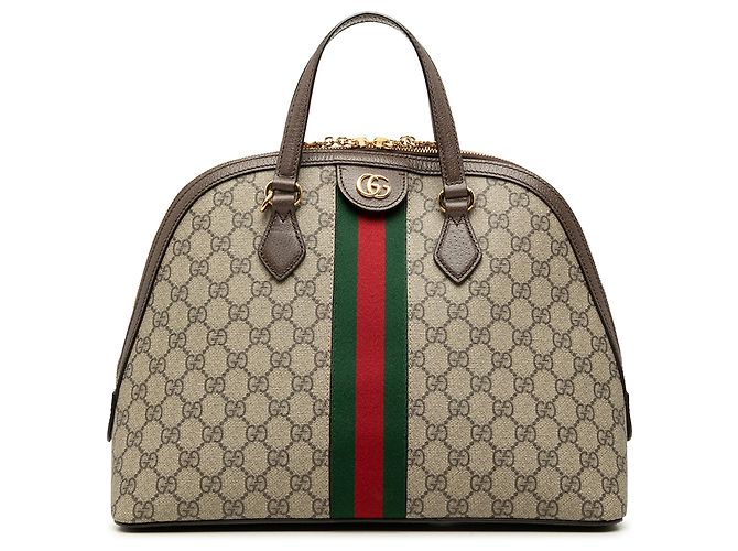 Borsa Satchel Gucci Beige Medium GG Supreme Ophidia Web