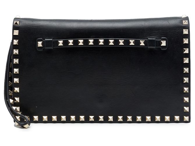 Valentino Rockstud Klappentasche aus schwarzem Leder