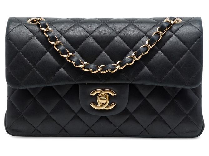 Chanel Black Small Classic Lambskin Double Flap Nero