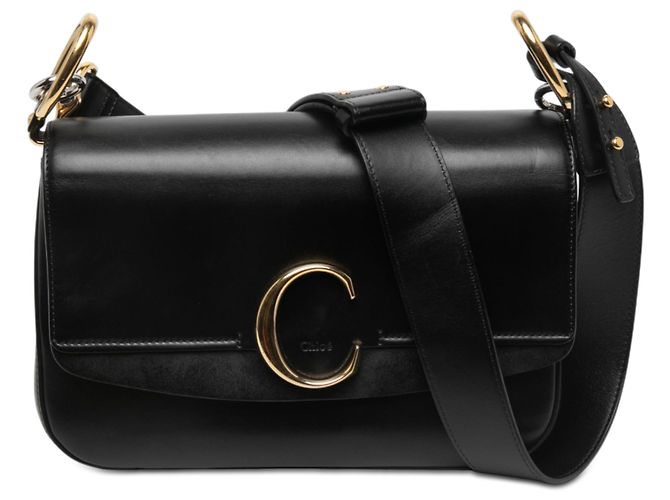 Chloé Borsa Satchel C Double Carry Piccola in Pelle Nera Nero