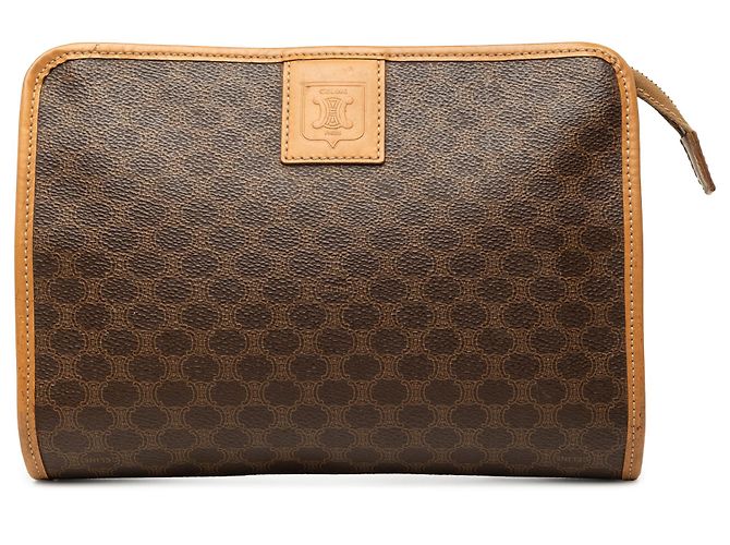Céline Clutch Celine Brown Macadam Coated Canvas Castaño