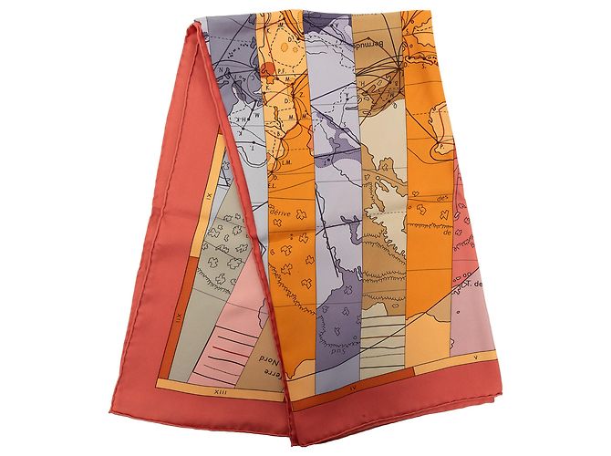 Lenço de seda Hermès Orange Le Monde Est Vaste 90 Laranja