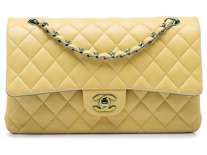 Chanel Yellow Medium Classic Lambskin Double Flap Giallo