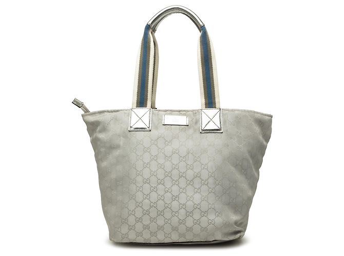 Gucci Silver GG Canvas Web Tote Silber