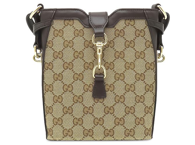 Borsa a secchiello Gucci Mini GG Canvas Web Beige