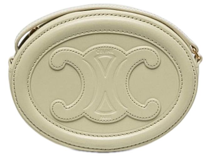 Céline Celine Borsa a Tracolla Oval Cuir Triomphe in Pelle di Vitello Marrone Small Beige