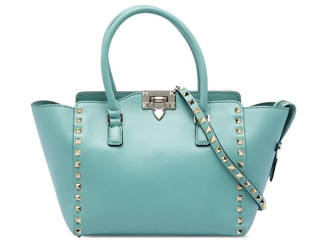 Borsa Tote Valentino Rockstud con doppio manico, piccola, pelle blu Blu chiaro