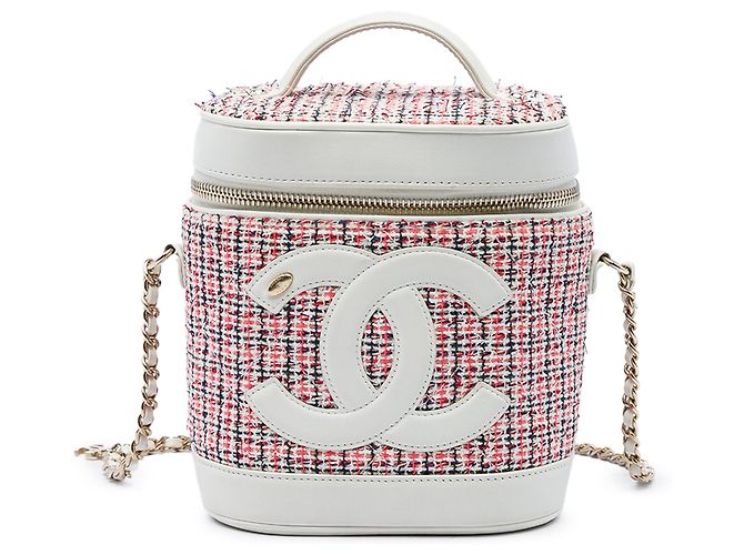 Vanity Beauty Case Chanel in Tweed Rosso e Pelle d'Agnello CC