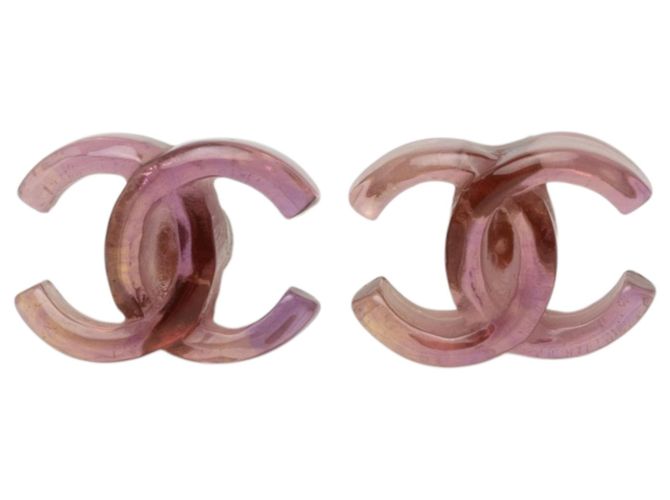Orecchini Chanel Purple CC Resin Bullet Back Porpora