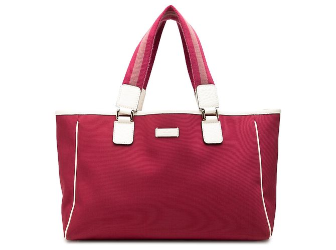 Bolso Tote Gucci de lona rosa con banda Web