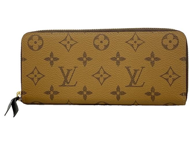 Louis Vuitton Monogram Reverse Portefeuille Clemence Long Wallet Castaño