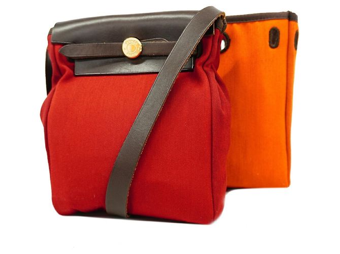 Hermès Bolsa de Ombro Hermes Herbag TPM Marrom Vermelho