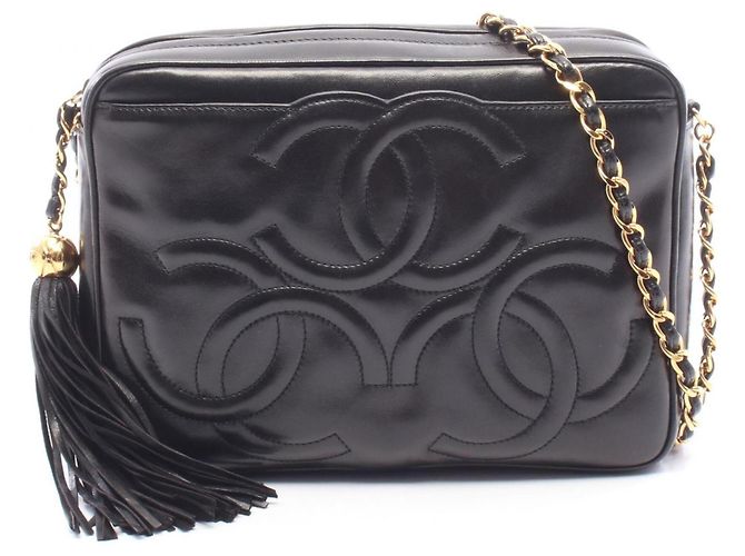Borsa a tracolla Chanel Triple Coco Mark con nappina Nero
