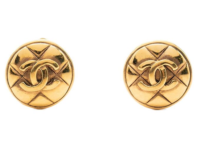 Chanel Coco Mark Matelassé Gold Clip-Ohrringe Golden