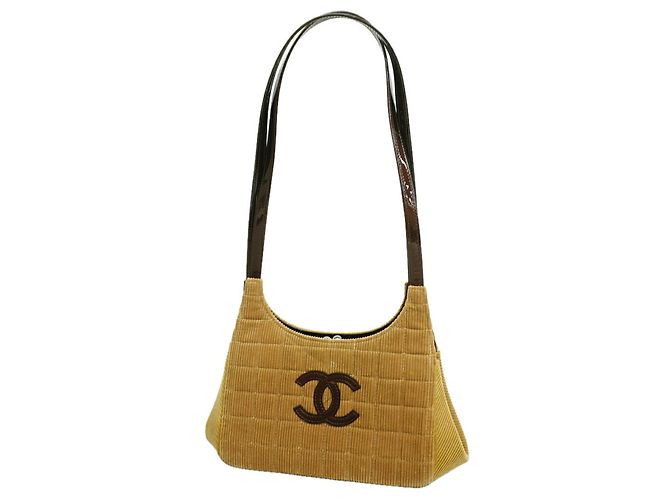 Borsa a tracolla Chanel in velluto a coste marrone
