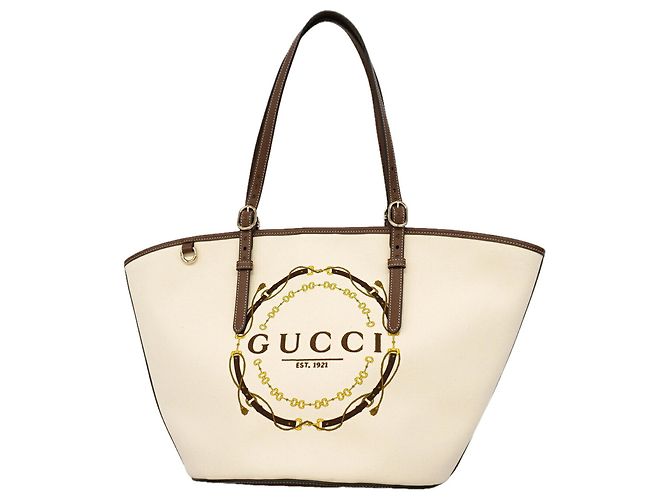 Saco Tote Gucci em lona marfim Cru