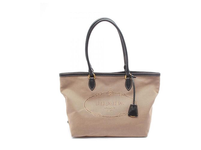 Saco Tote Prada LOGO JACQUARD Marrom Preto