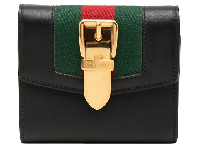 Cartera tri-fold Gucci Sherry Line Sylvie Negro