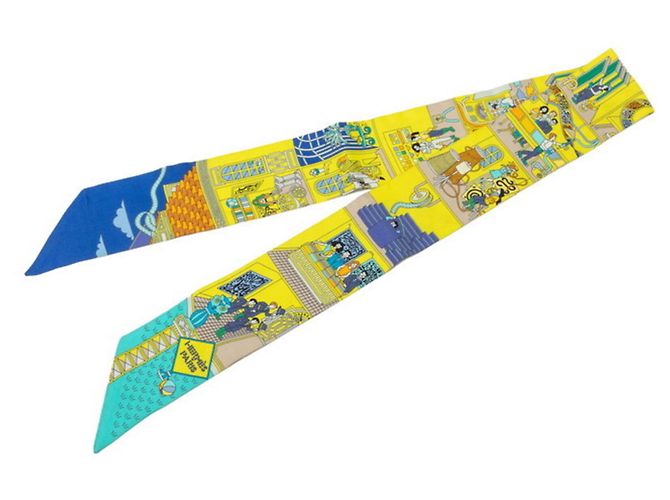 Foulard Hermès Twilly in seta giallo multicolore