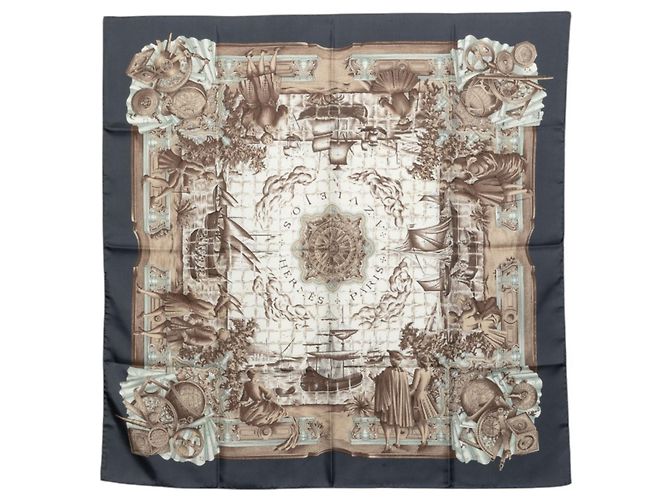 Hermès Lenço Hermes Carre 90 AZVLEJOS Marrom