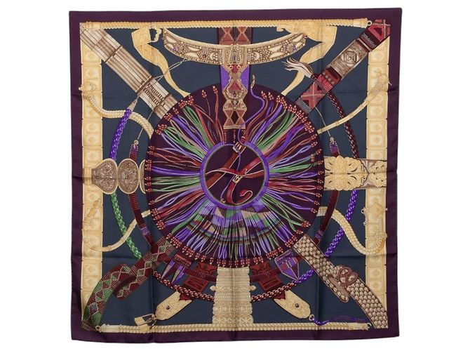 Hermès Lenço Hermes Carre 90 Ceintures et Liens Multicor Roxo