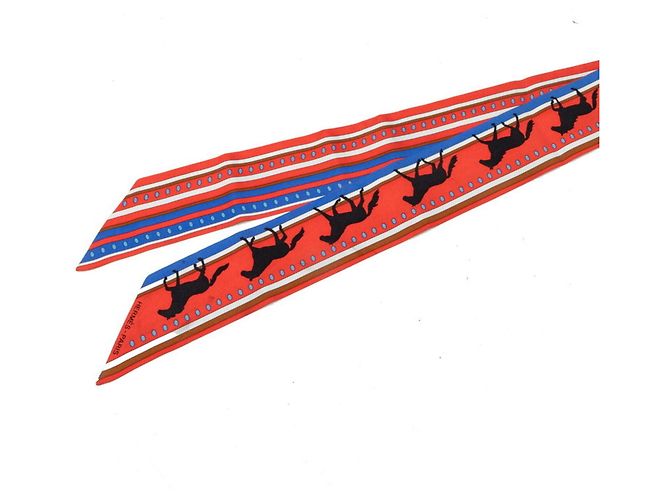 Hermès Foulard di seta Hermes Twilly Sequences Rosso Multicolore