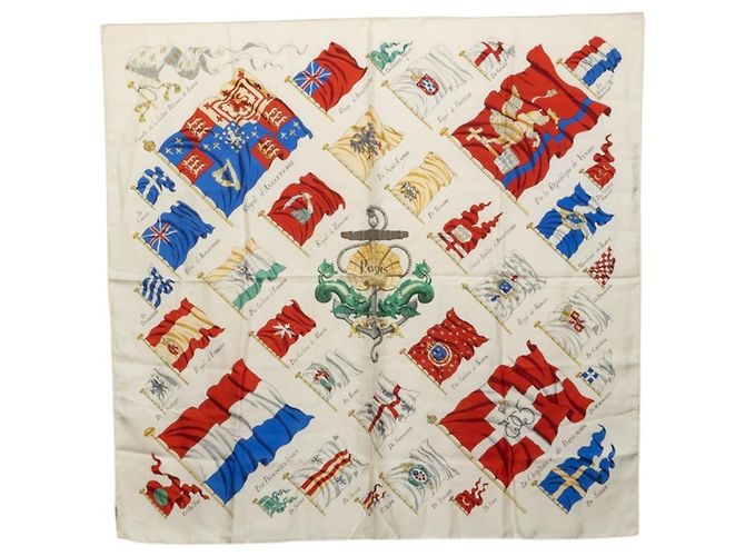 Hermès Hermes Carre 90 PAVOIS Ship Flag Scarf Multicolore Crudo