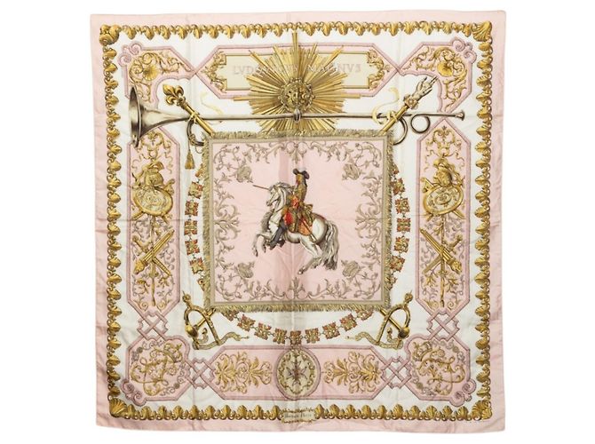 Silk In Hermès Lenço Hermes Carre 90 LVDOVICVS MAGNVS Rosa Multicor