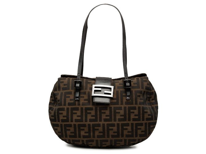 Fendi Zucca Tote Bag Braun Leder und Canvas