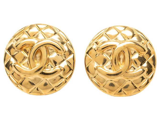 Boucles d'oreilles puces rondes Chanel Coco Mark Doré