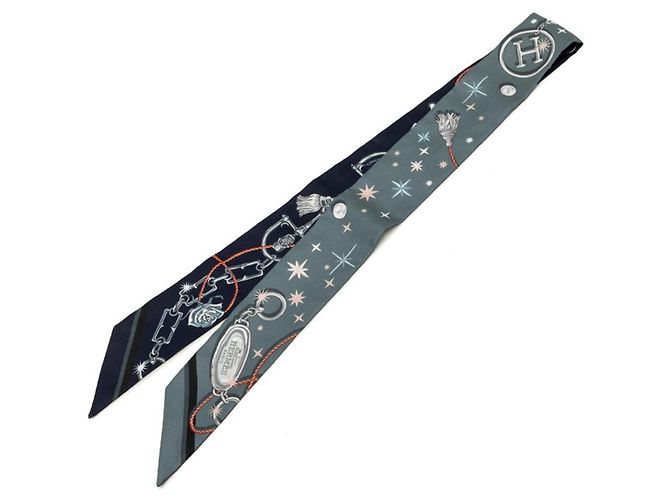 Hermès Hermes Twilly C'est La Fete Scarf Muffler Marrone Blu navy
