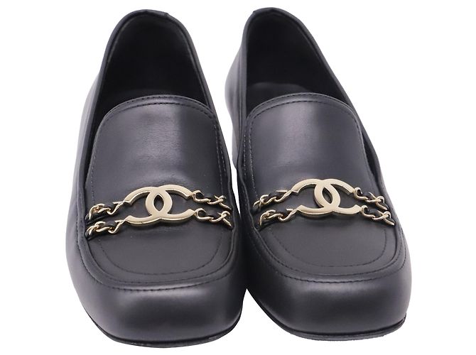 Timeless Mocasines Chanel CC Chain en piel negra Negro
