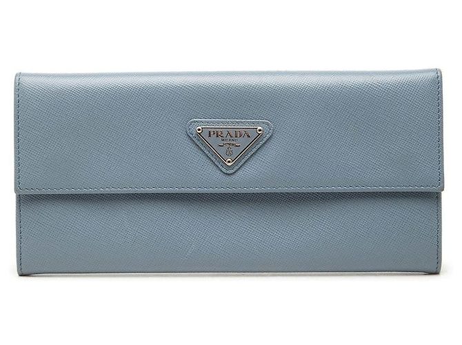 Carteira longa Prada em couro Saffiano com placa de logotipo triangular Azul