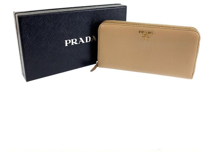 Portefeuille long Prada Saffiano Marron Beige