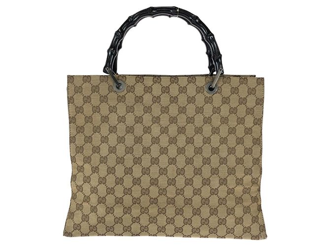 Borsa Tote Gucci Bamboo GG Canvas Marrone Beige