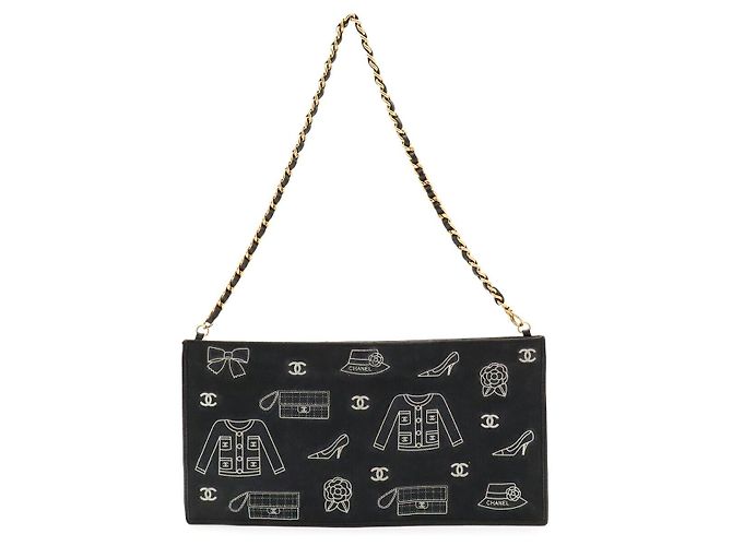 Borsa a tracolla con catena Chanel Icon Print Nero
