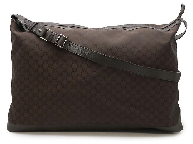 Gucci Nylon Leather Shoulder Boston Travel Bag Brown