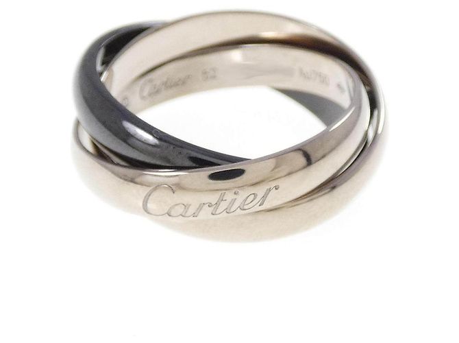 Cartier Trinity 750 Weißgold Keramik Ring Größe 12 Silber Metallisch