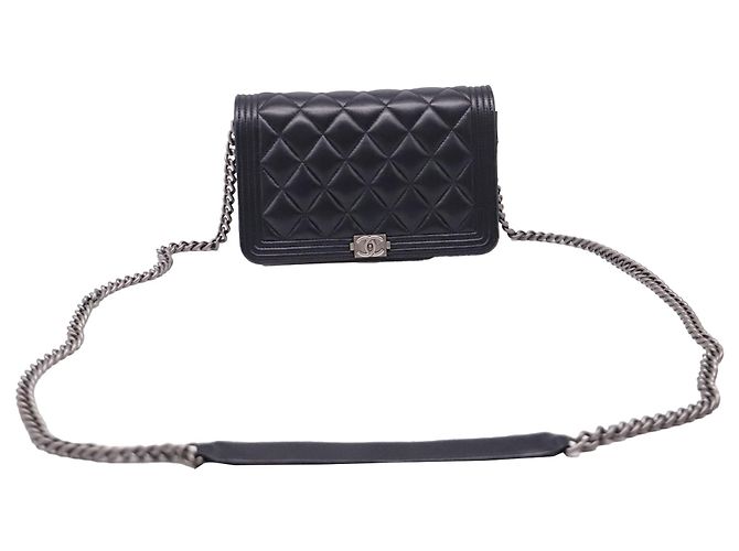 Chanel Boy Wallet on Chain in Black Lambskin Leather