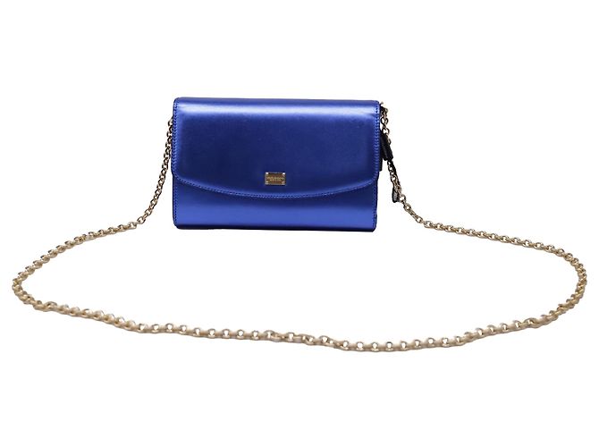 Bolsa Tiracolo com Aba e Corrente Dolce & Gabbana em Couro Azul