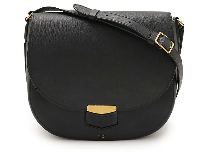 Céline Bolsa de Ombro Celine Trotter Medium em Couro Preto